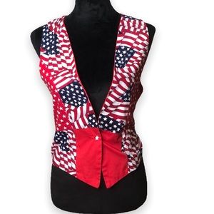 Patriotic Vest Red White Blue American Flag Ties In Back Size Small